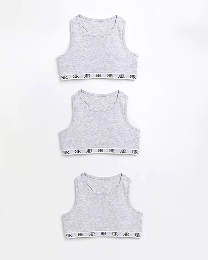 3-pack grå RI Racer Crop Tops för flickor 3-pack grå RI Racer Crop Tops för flickor