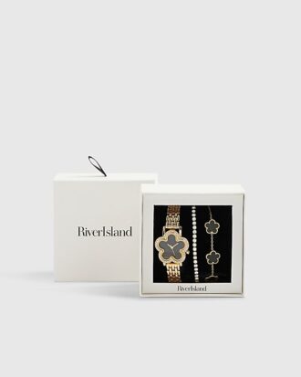 Armbandsset med guldklocka med blommönster