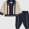 Baby Boys Cream Blocked Zip Through Knit Set Baby Boys Cream Blocked Zip Through Knit Set