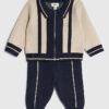 Baby Boys Cream Blocked Zip Through Knit Set Baby Boys Cream Blocked Zip Through Knit Set