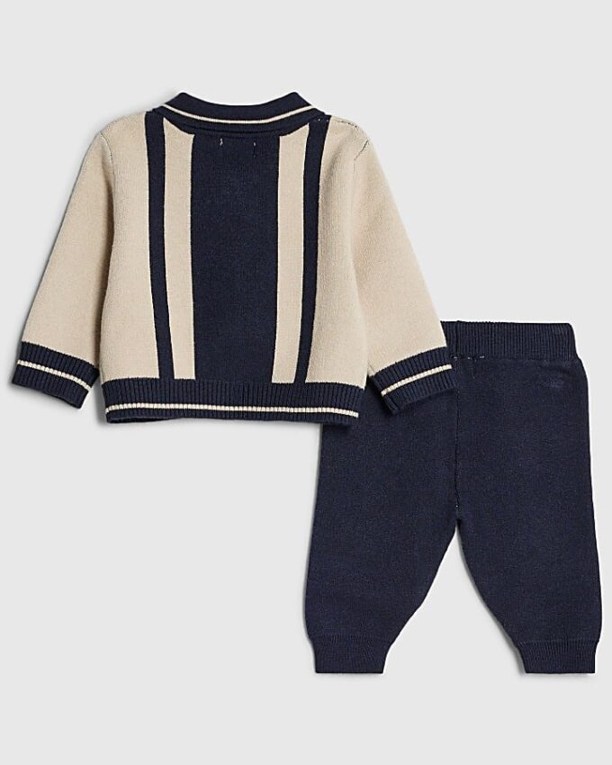 Baby Boys Cream Blocked Zip Through Knit Set Baby Boys Cream Blocked Zip Through Knit Set