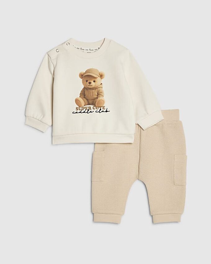 Baby Boys Cream Super Cute Bear Sweat Set Baby Boys Cream Super Cute Bear Sweat Set