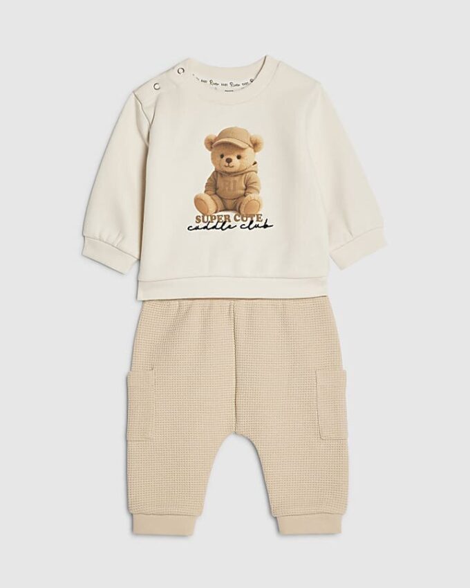 Baby Boys Cream Super Cute Bear Sweat Set Baby Boys Cream Super Cute Bear Sweat Set