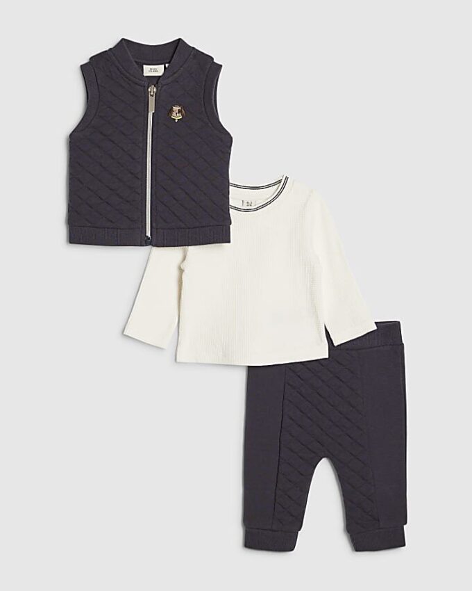 Baby Boys Navy Quilted Gilet Set Baby Boys Navy Quilted Gilet Set