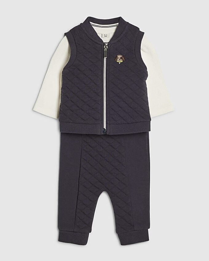 Baby Boys Navy Quilted Gilet Set Baby Boys Navy Quilted Gilet Set