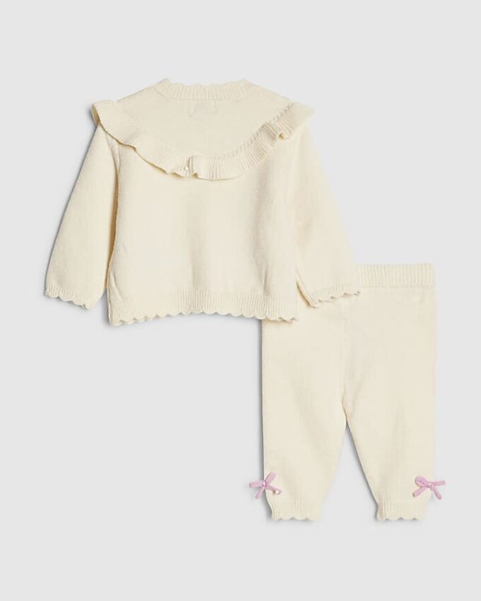 Baby Girls Cream Bow 3D Cardigan Knit Set