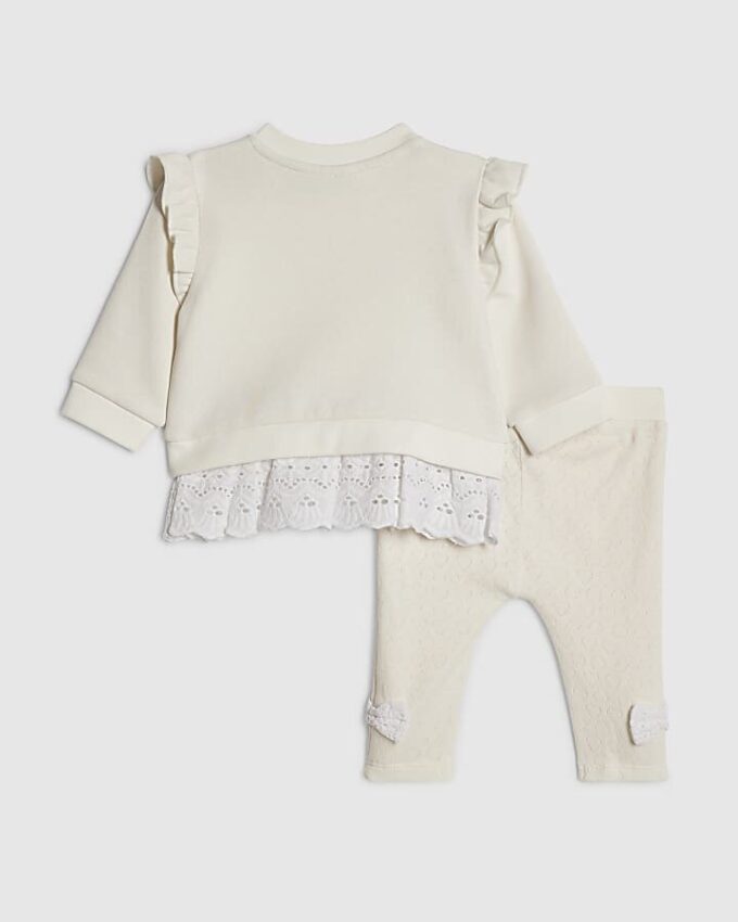 Baby Girls Cream Embroidered Sweatshirt Set