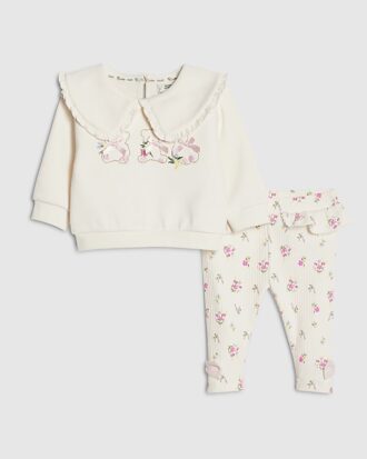 Babyflicka krämfärgat set med björnmotiv