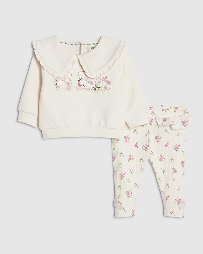 Babyflicka krämfärgat set med björnmotiv