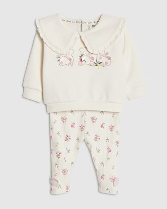 Babyflicka krämfärgat set med björnmotiv