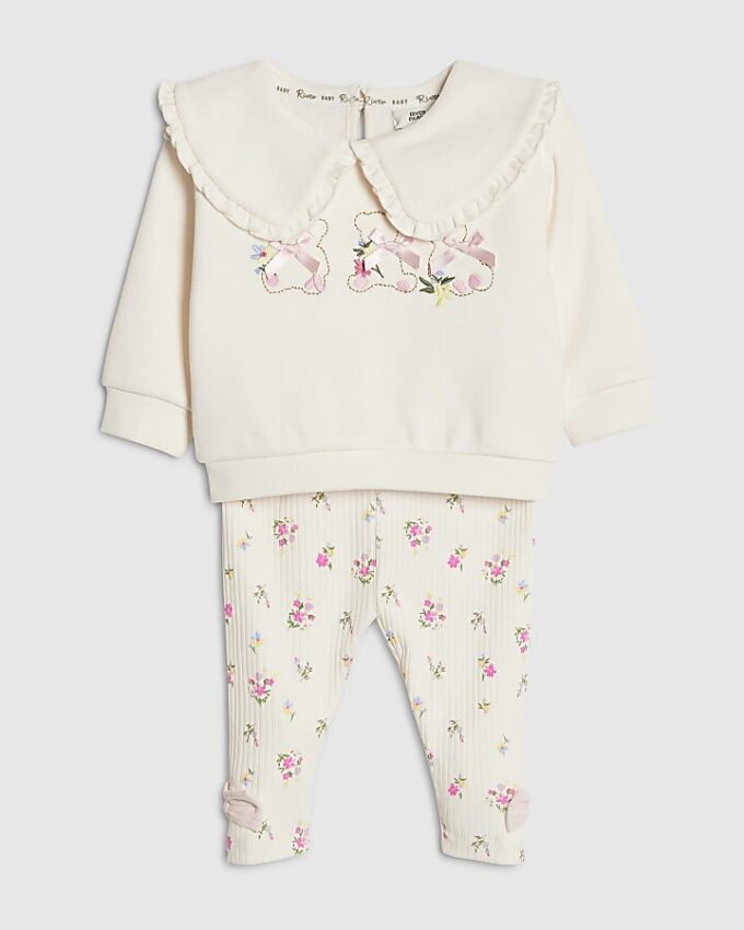 Babyflicka krämfärgat set med björnmotiv