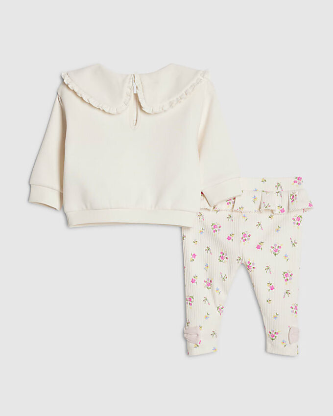 Babyflicka krämfärgat set med björnmotiv