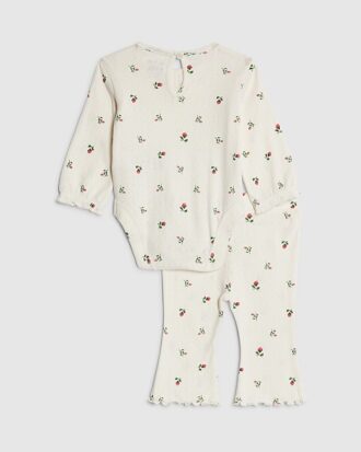 Babyflickor krämfärgat bodysuit-set med blommönster