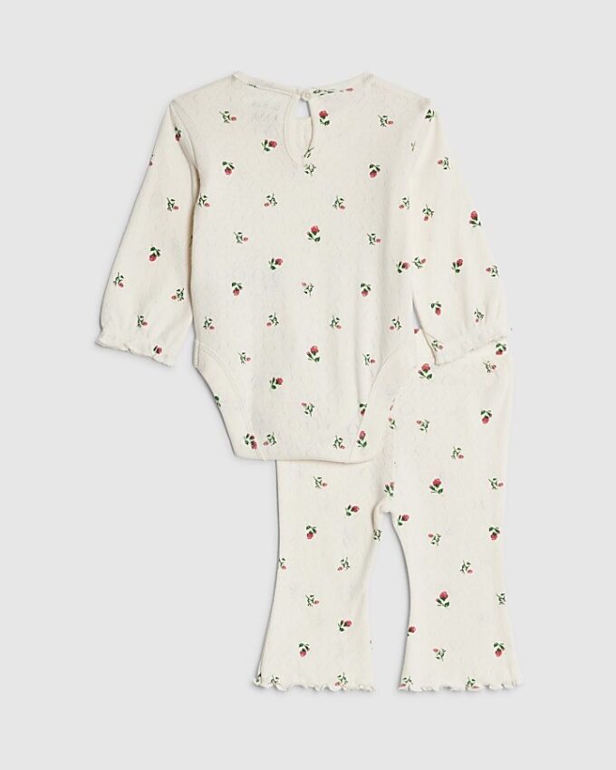 Babyflickor krämfärgat bodysuit-set med blommönster