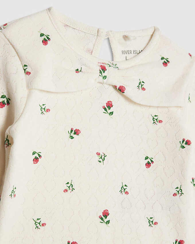 Babyflickor krämfärgat bodysuit-set med blommönster