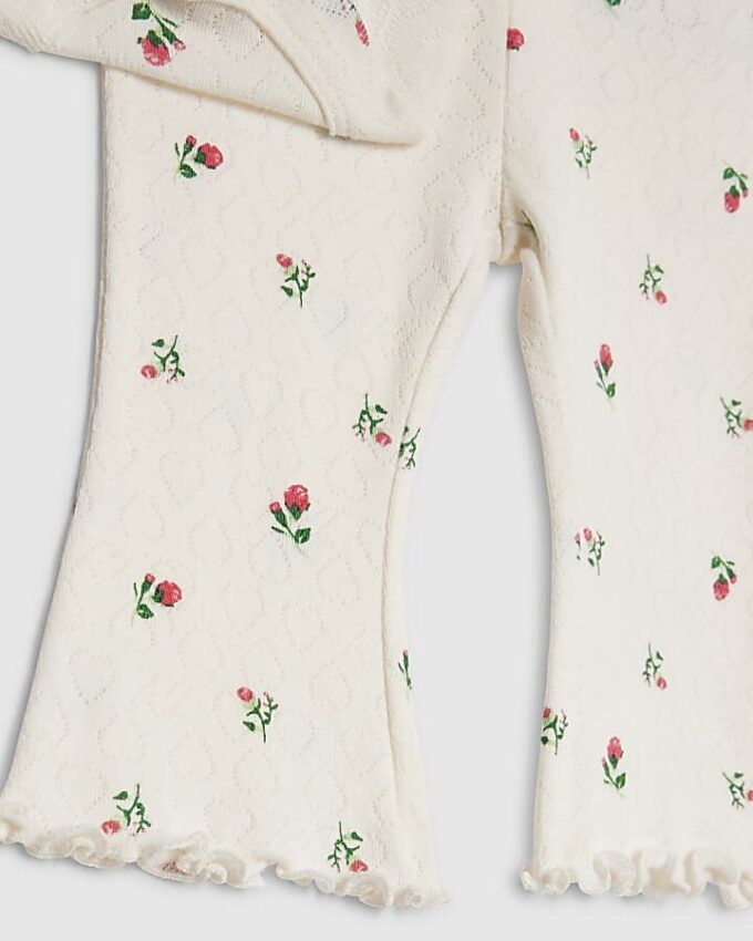 Babyflickor krämfärgat bodysuit-set med blommönster