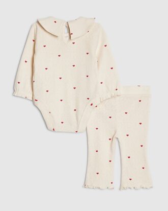 Babyflickor Krämfärgat bodysuit-set med hjärtan