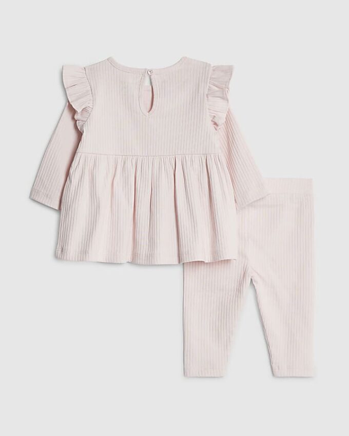 Babyflickor Krämfärgat ribbat set med rosett