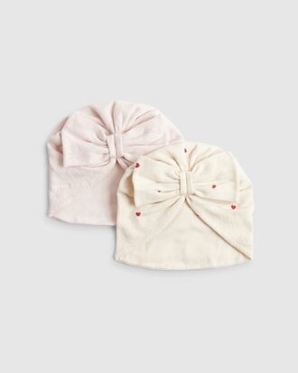 Babyflickor rosa blommig turban med rosett, 2-pack