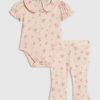 Babyflickor rosa pointelle blommig romper-set Babyflickor rosa pointelle blommig romper-set