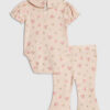 Babyflickor rosa pointelle blommig romper-set Babyflickor rosa pointelle blommig romper-set