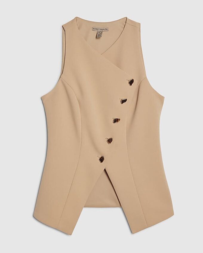 Beige asymmetrisk väst utan krage