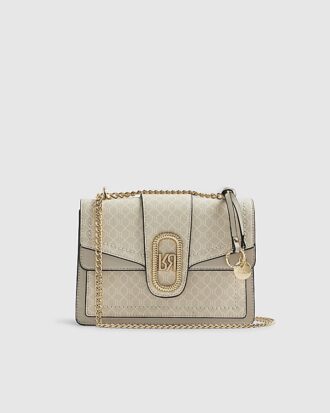 Beige axelväska med monogrampaneler