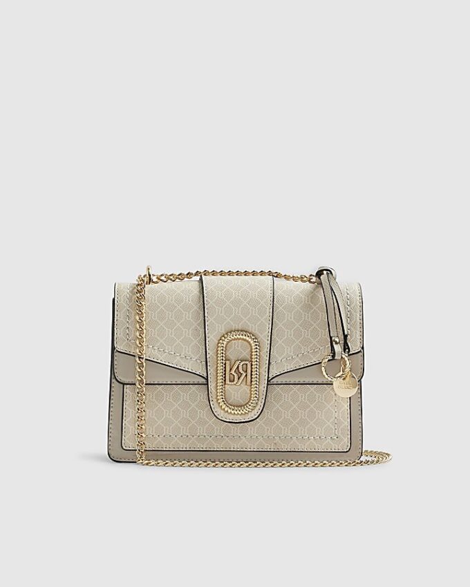 Beige axelväska med monogrampaneler