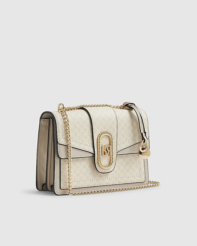 Beige axelväska med monogrampaneler