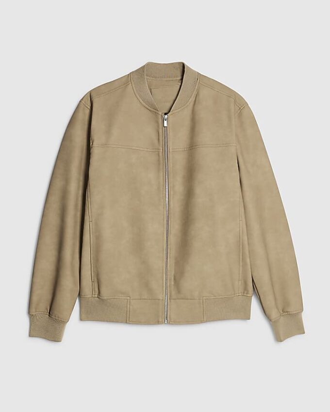 Beige bomberjacka i konstläder