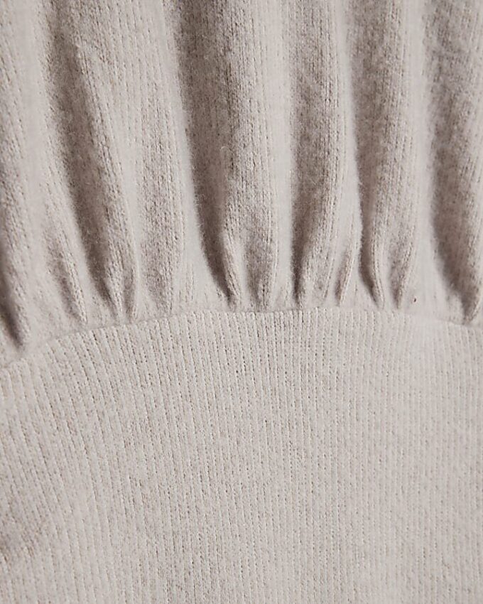 Beige Cosy långärmad miniklänning med rynkad midja