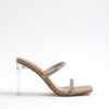Beige diamantprydda mules med dubbla remmar och klack