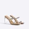 Beige diamantprydda mules med dubbla remmar och klack