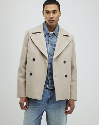 Beige dubbelknäppt peacoat