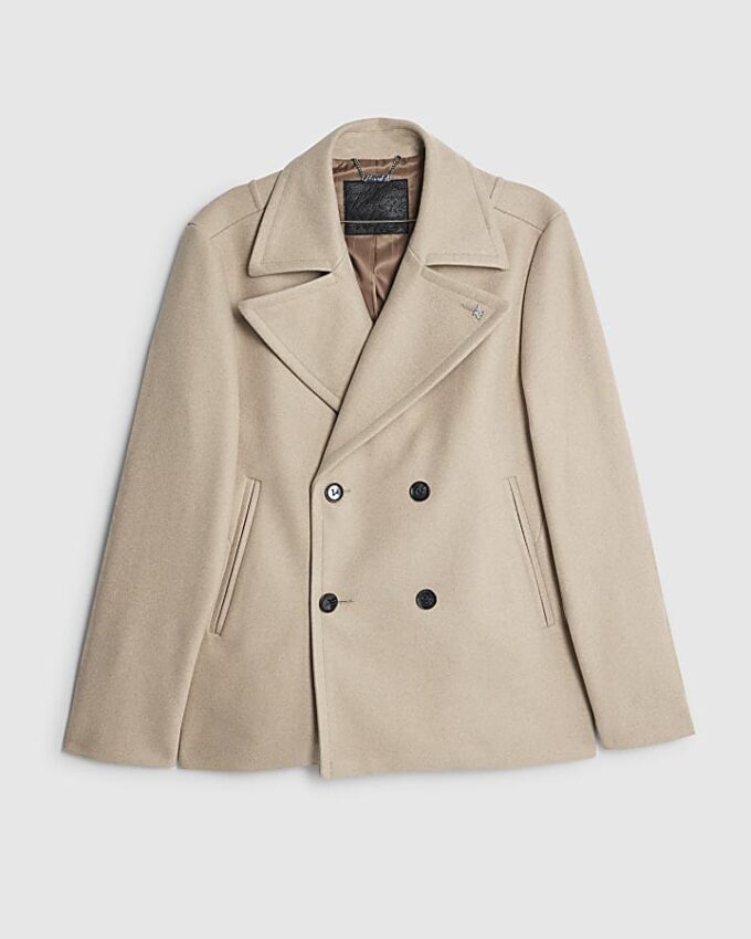 Beige dubbelknäppt peacoat