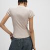 Beige figursydd ribbad T-shirt