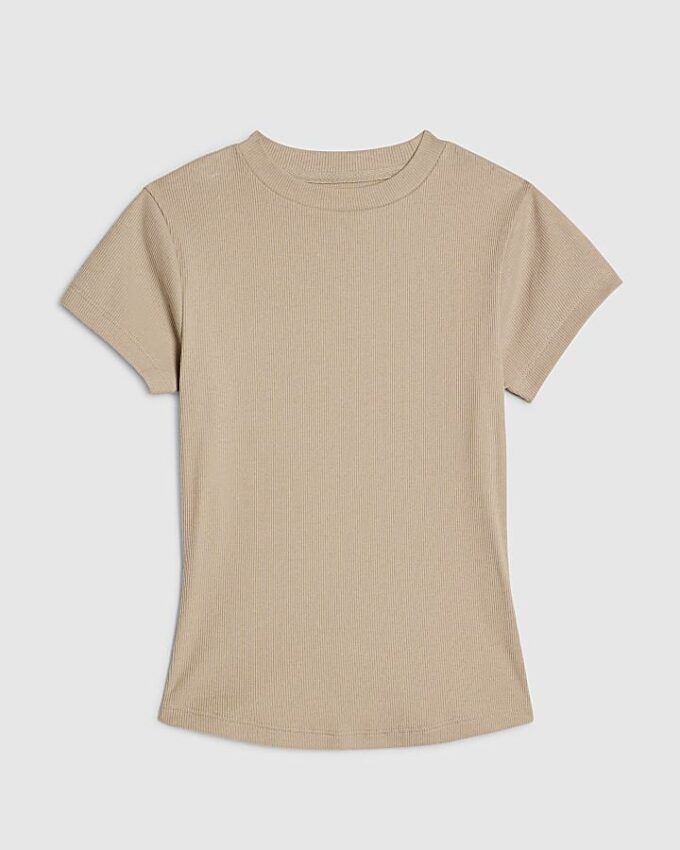 Beige figursydd ribbad T-shirt