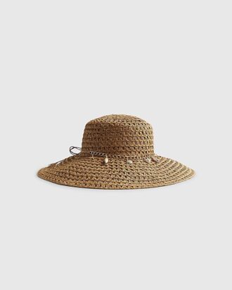 Beige floppy hatt med öppen väv