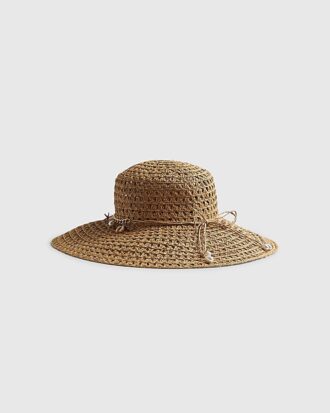 Beige floppy hatt med öppen väv