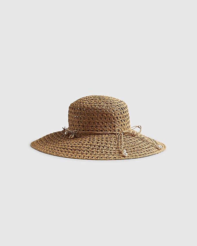 Beige floppy hatt med öppen väv