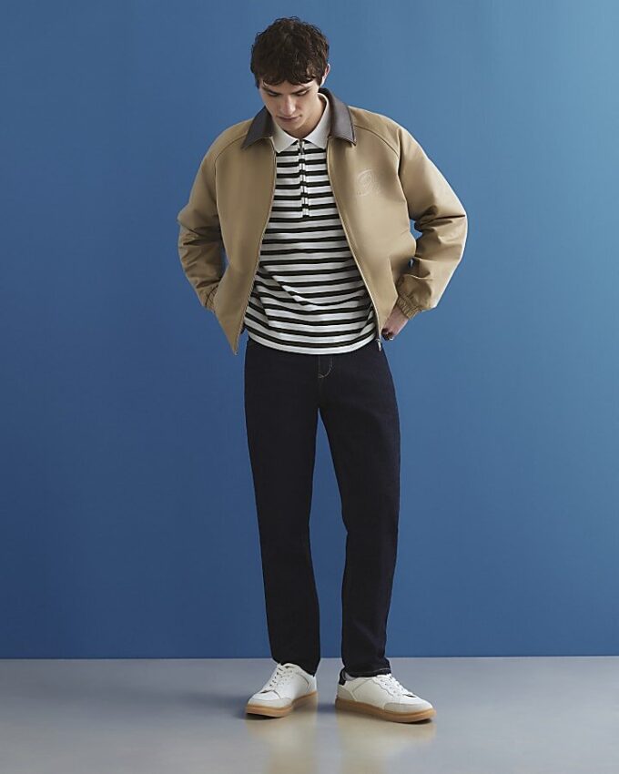 Beige Harrington-jacka i konstläder med krage