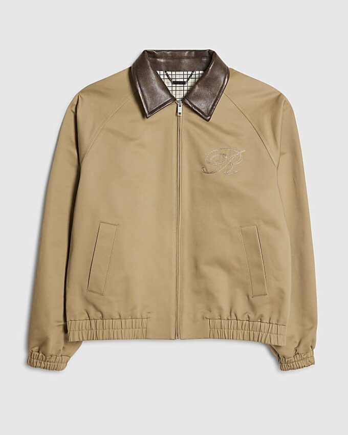 Beige Harrington-jacka i konstläder med krage