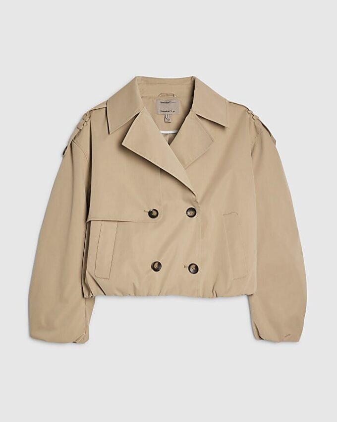 Beige kort trenchcoat med bubbelkant