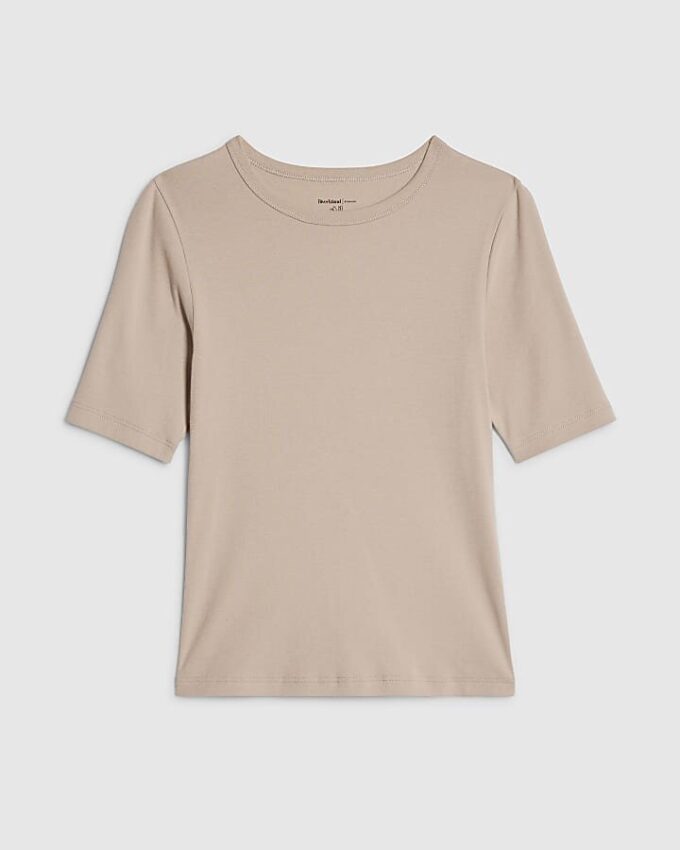 Beige kortärmad figursydd topp