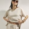 Beige kortärmad T-shirt i linneblandning