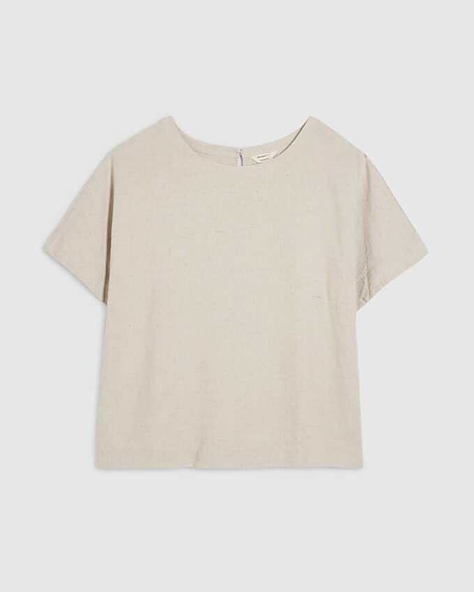 Beige kortärmad T-shirt i linneblandning
