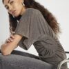 Beige kortärmad topp med rynkad midja