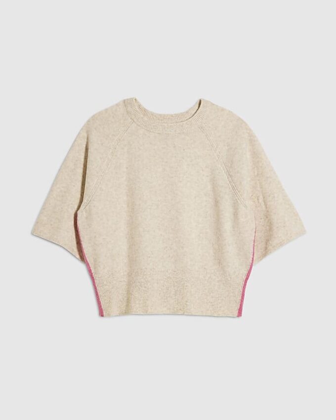 Beige kortärmad tröja med kontrasterande färger
