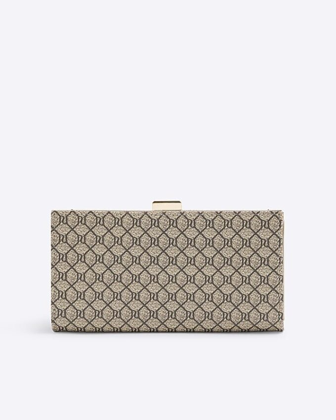 Beige lackerad RI Monogram-plånbok med paneler
