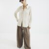 Beige långärmad slim fit-skjorta i satin